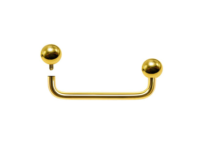 14K Gold Staple Barbell, Surface Piercing with Internally Threaded Plain Ball