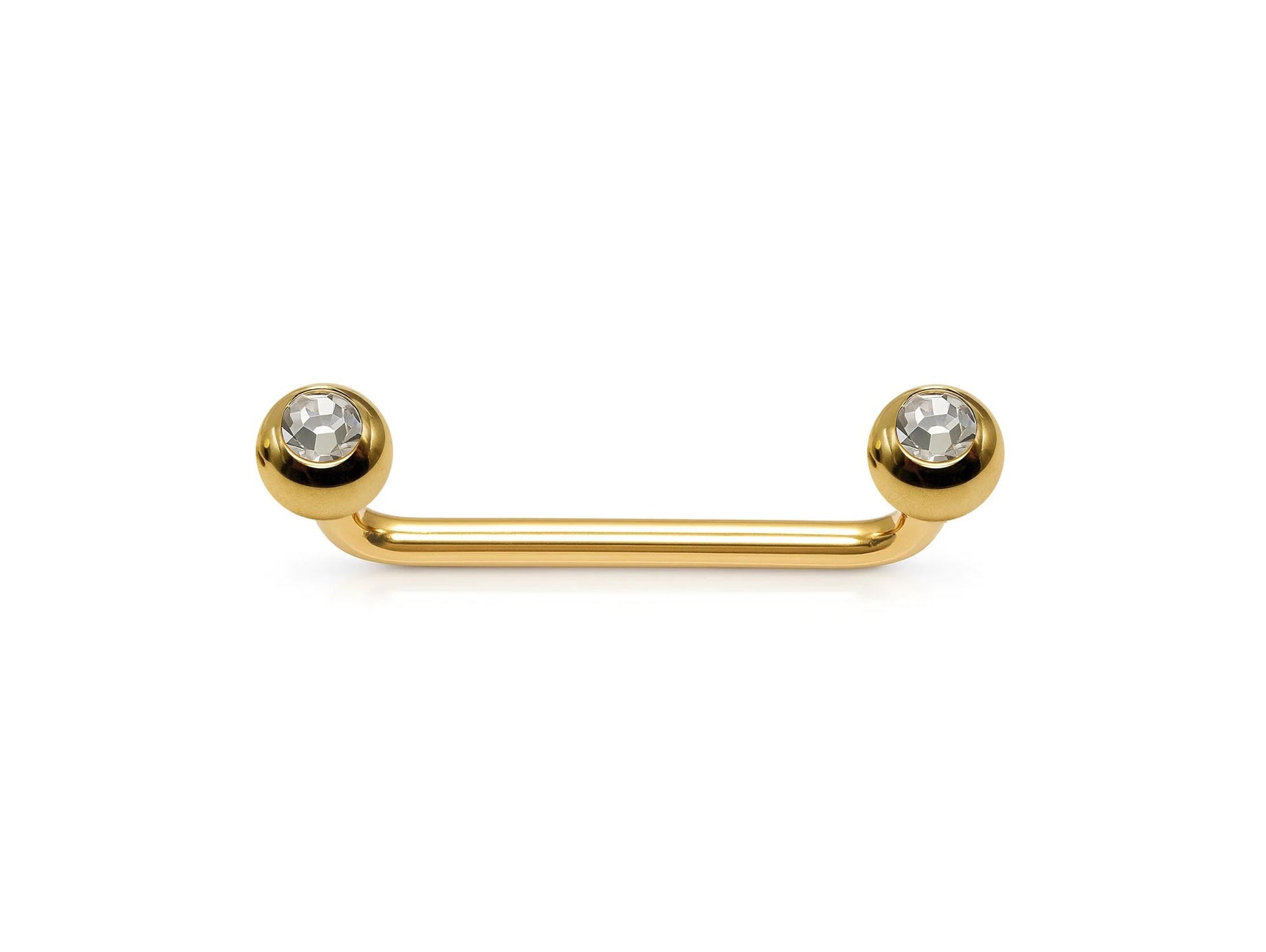 14K Gold Staple Barbell, Surface Piercing with Internally Threaded Gem Ball Crystal