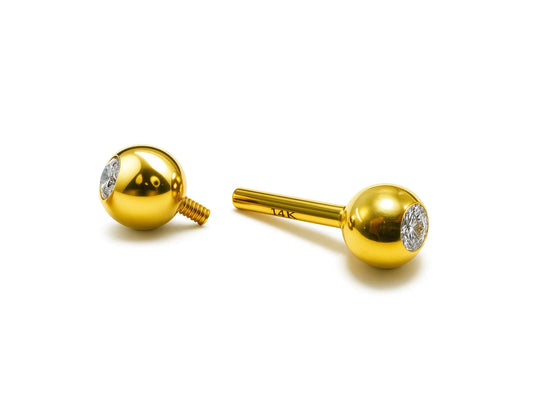 14k gold Barbell Piercing with Gemstones: Internally Threaded 14g, 16g Body Jewellery