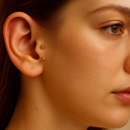 14k gold Tragus Labret and Anti-tragus cartilage piercing: 18g, 16g, 14g internally Threaded