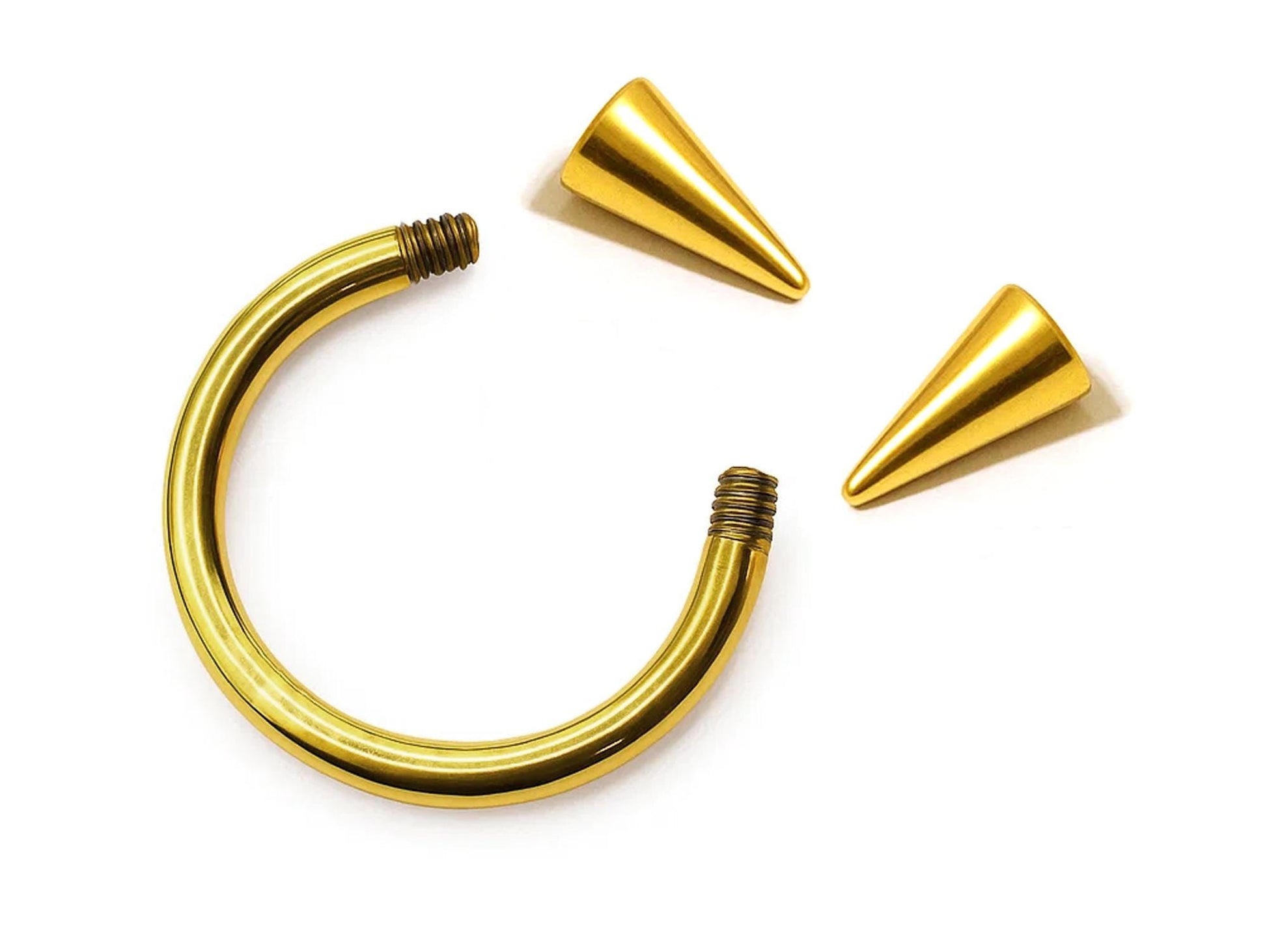 14K Gold Spike Horseshoe Ring Circular Barbell CBB - 18G 14G 16G Body Jewellery