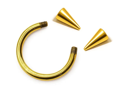 14K Gold Spike Horseshoe Ring Circular Barbell CBB - 18G 14G 16G Body Jewellery