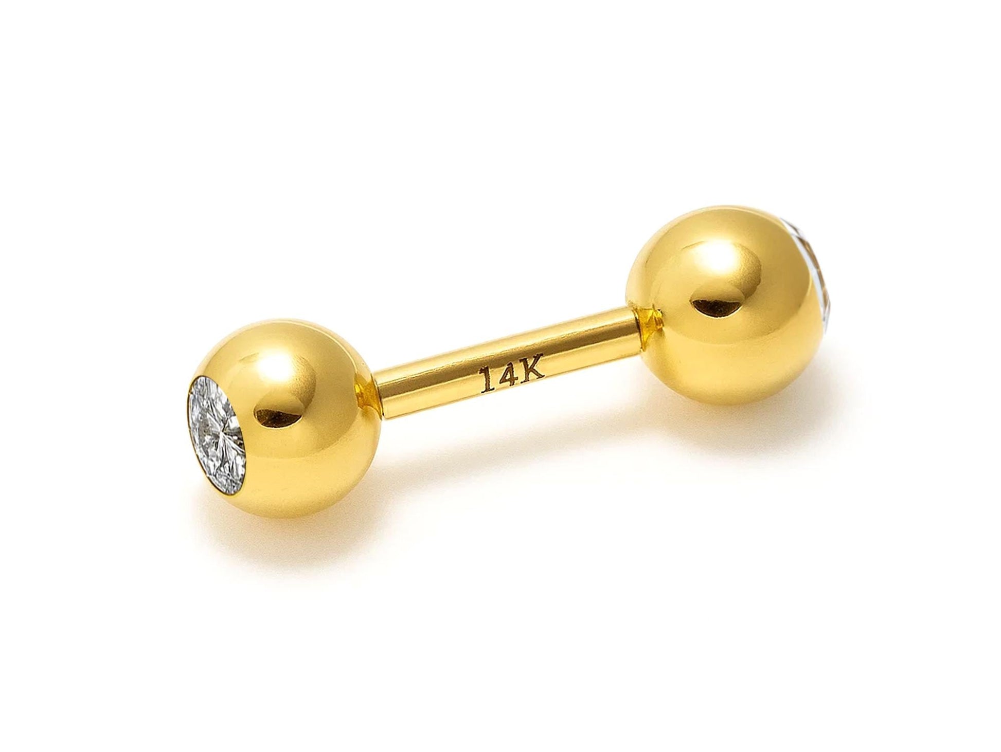14k gold Barbell Piercing with Gemstones: Internally Threaded 14g, 16g Body Jewellery