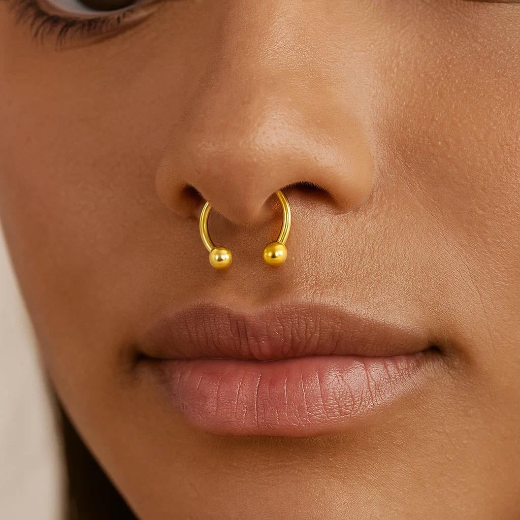 14k gold Circular Barbell Horseshoe Ring with Gemstones: Internally Threaded 14g, 16g Body Jewellery