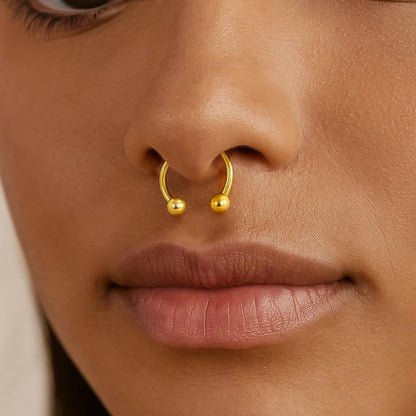 14k gold Circular Barbell Horseshoe Ring with Gemstones: Internally Threaded 14g, 16g Body Jewellery