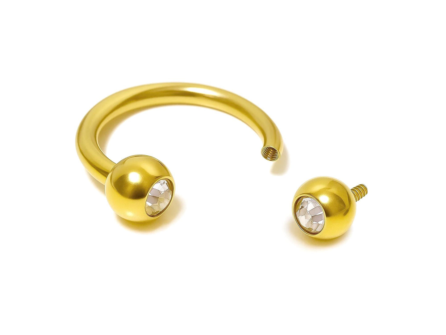 14k gold Circular Barbell Horseshoe Ring with Gemstones: Internally Threaded 14g, 16g Body Jewellery