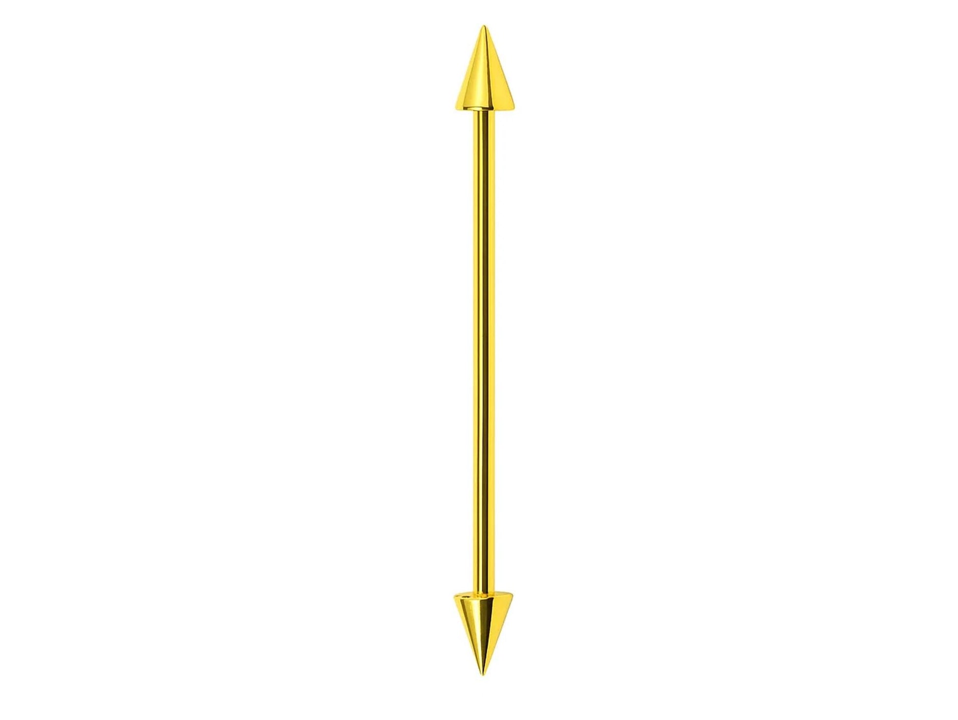 Solid Gold Spike Industrial Scaffold 14G Barbell Piercing: 10k, 14k, 18k Body Jewelry