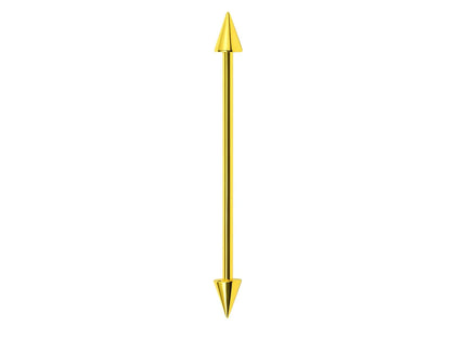Solid Gold Spike Industrial Scaffold 14G Barbell Piercing: 10k, 14k, 18k Body Jewelry