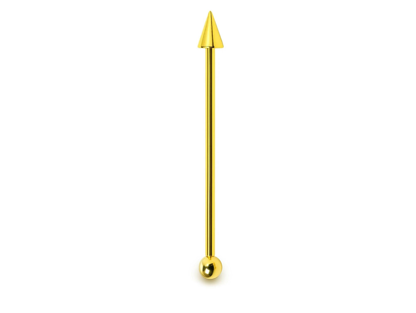 Solid Gold Ball and Spike Industrial Scaffold 14G Barbell Piercing: 10k, 14k, 18k