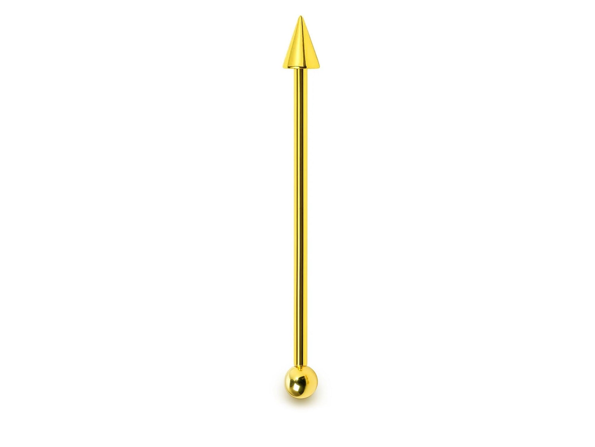 Solid Gold Ball and Spike Industrial Scaffold 14G Barbell Piercing: 10k, 14k, 18k
