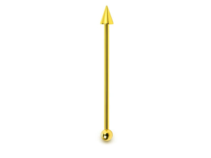 Solid Gold Ball and Spike Industrial Scaffold 14G Barbell Piercing: 10k, 14k, 18k