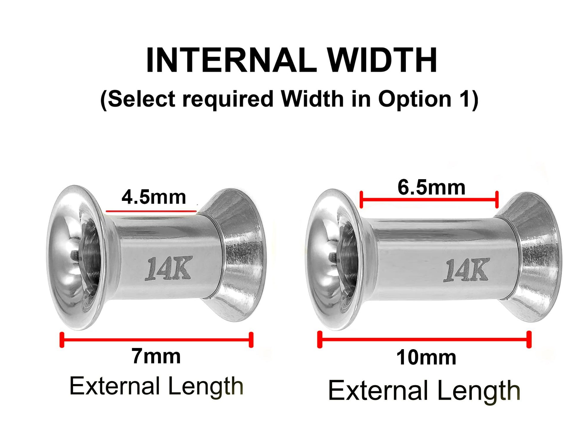 14K Rose and White Gold Double Plug Ear stretching gauges 12g-24mm - Sold Individually