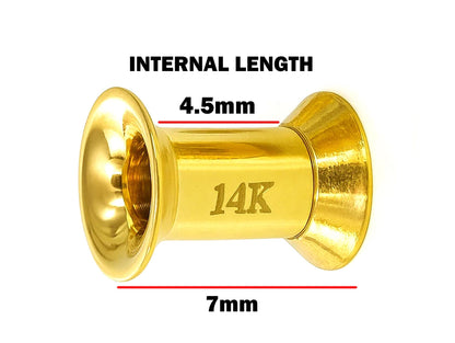 14K Gold Double Plug Ear Tunnels, Ear stretching gauges 12g-24mm - Sold Individually
