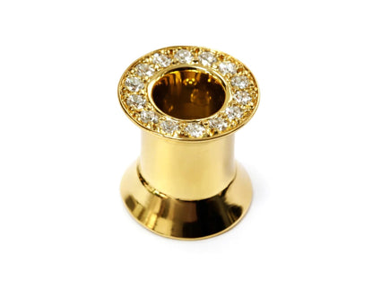 Solid Gold 14K Double Plug Ear Tunnels, Ear stretching gauges with Gemstones - 12g-24mm Sold Individually