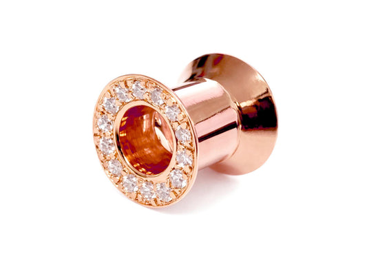 14K Rose Gold Double Plug Ear Tunnels, Ear stretching gauges with Gemstones - 12g-24mm Sold Individually