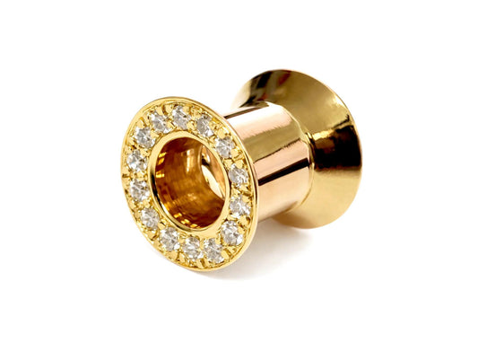 Solid Gold 14K Double Plug Ear Tunnels, Ear stretching gauges with Gemstones - 12g-24mm Sold Individually