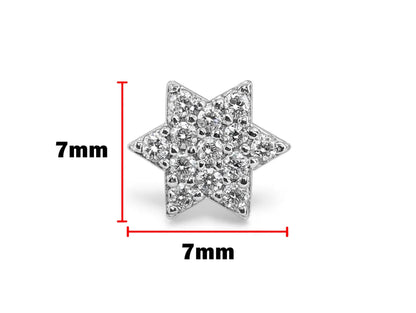 14k White gold Star labret lip stud piercing with Gemstones: 16g internally Threaded