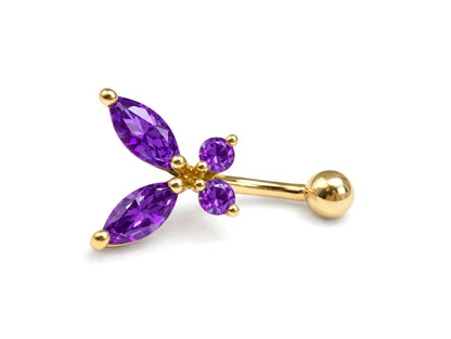 14K Gold Butterfly Shape Belly Button Ring with gemstones - 14G size 10mm
