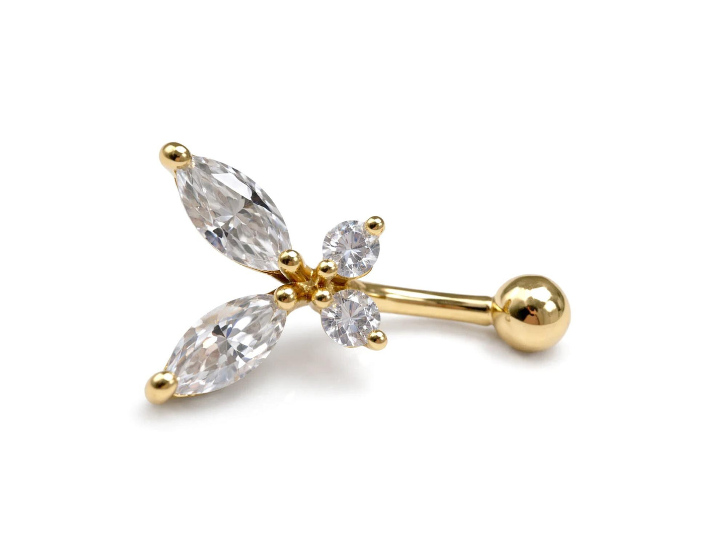 14K Gold Butterfly Shape Belly Button Ring with gemstones - 14G size 10mm
