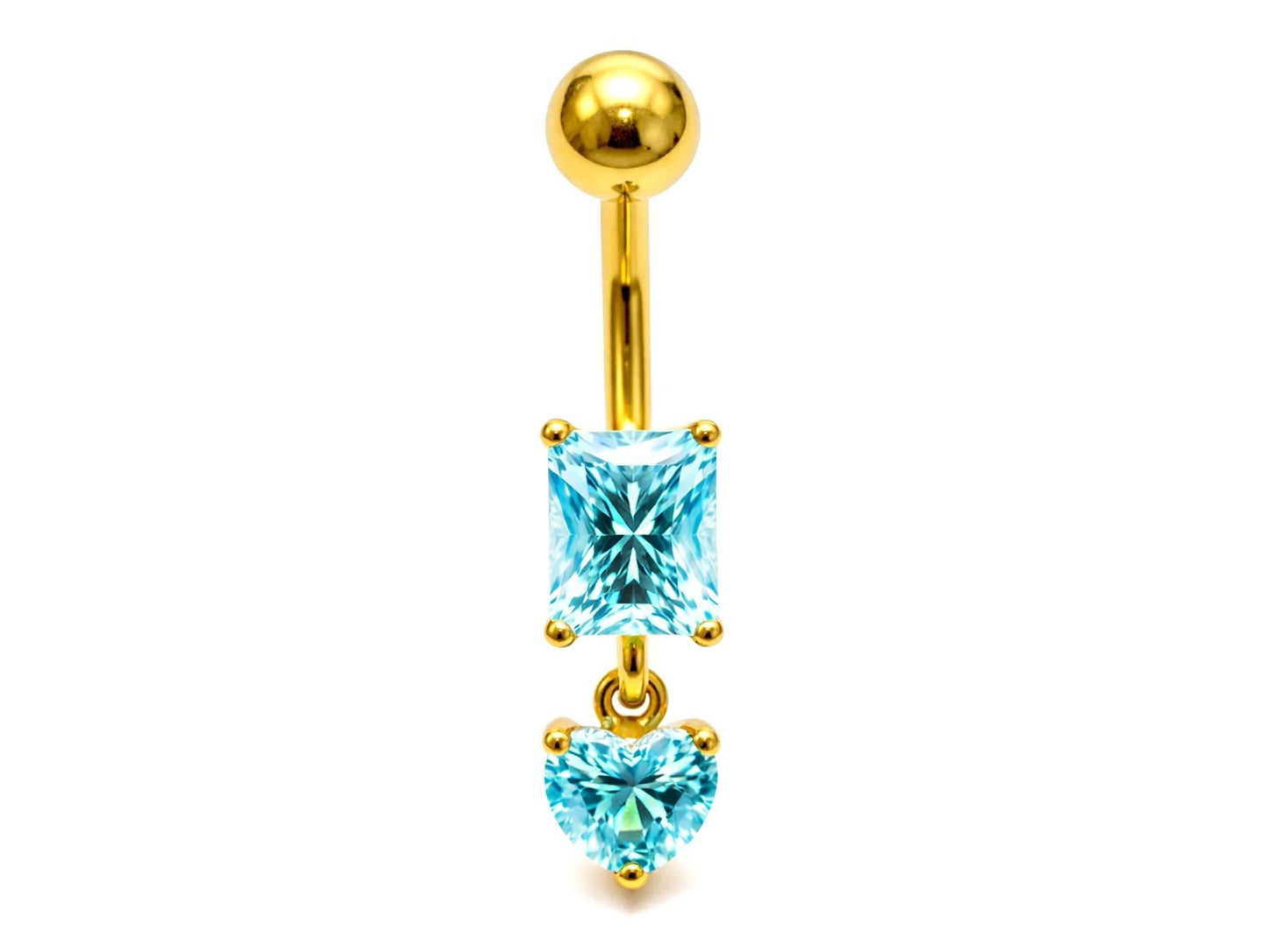 14K Gold Dangle Belly Button Piercing with Gemstones - 14G size 10mm