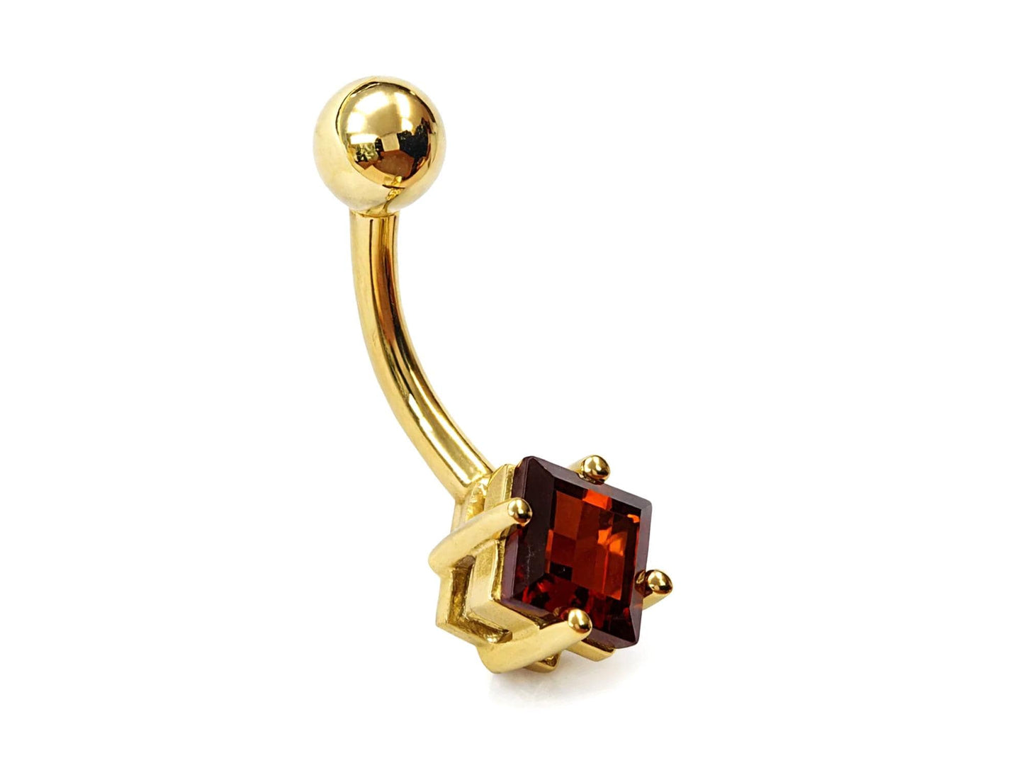 14K Gold Diamond shape belly bar Piercing with Gemstones - 14G size 10mm