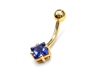 14K Gold Diamond shape belly bar Piercing with Gemstones - 14G size 10mm