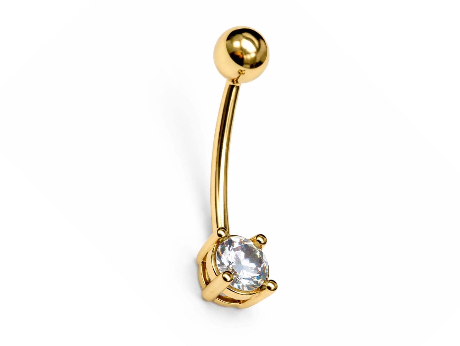 14K Gold Simple Belly bar Navel Ring 16G Earrings with Gemstones