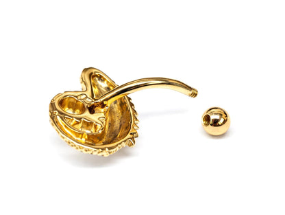 14K Gold Lizard Belly Button Ring with Blue Sapphire eye gemstones - 14G size 10mm