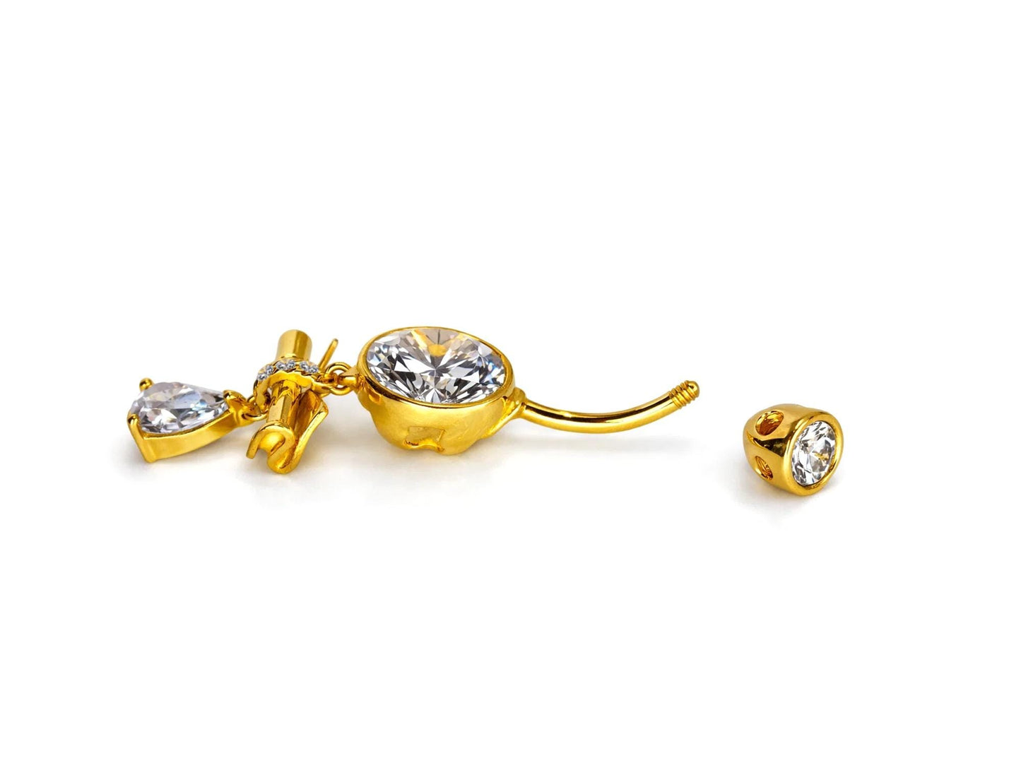 14K Gold Dangle Bow Belly bar navel piercing with gemstones - 14G size 10mm