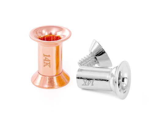 14K Rose and White Gold Double Plug Ear stretching gauges 12g-24mm - Sold Individually