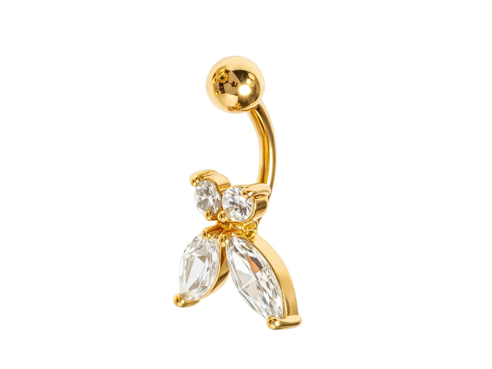 14K Gold Butterfly Shape Belly Button Ring with gemstones - 14G size 10mm