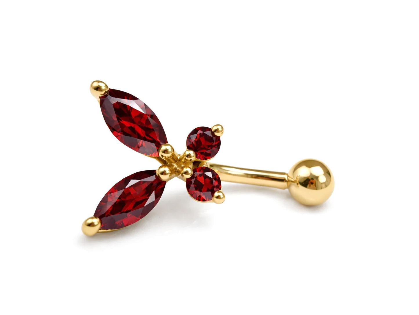 14K Gold Butterfly Shape Belly Button Ring with gemstones - 14G size 10mm