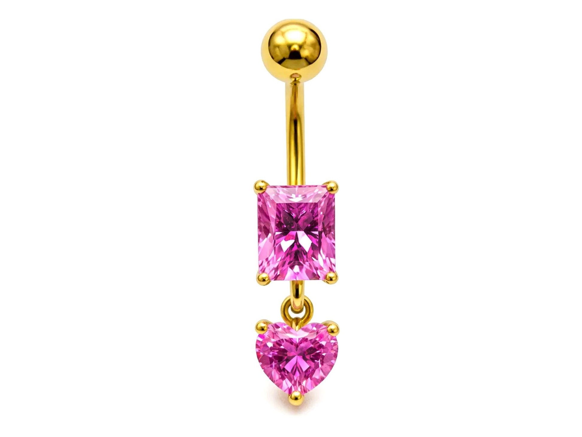 14K Gold Dangle Belly Button Piercing with Gemstones - 14G size 10mm