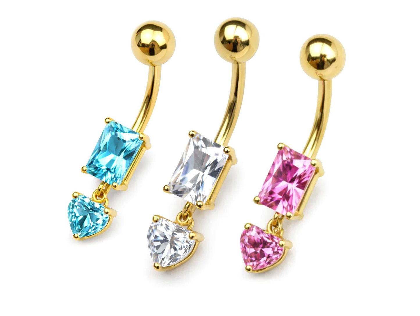 14K Gold Dangle Belly Button Piercing with Gemstones - 14G size 10mm