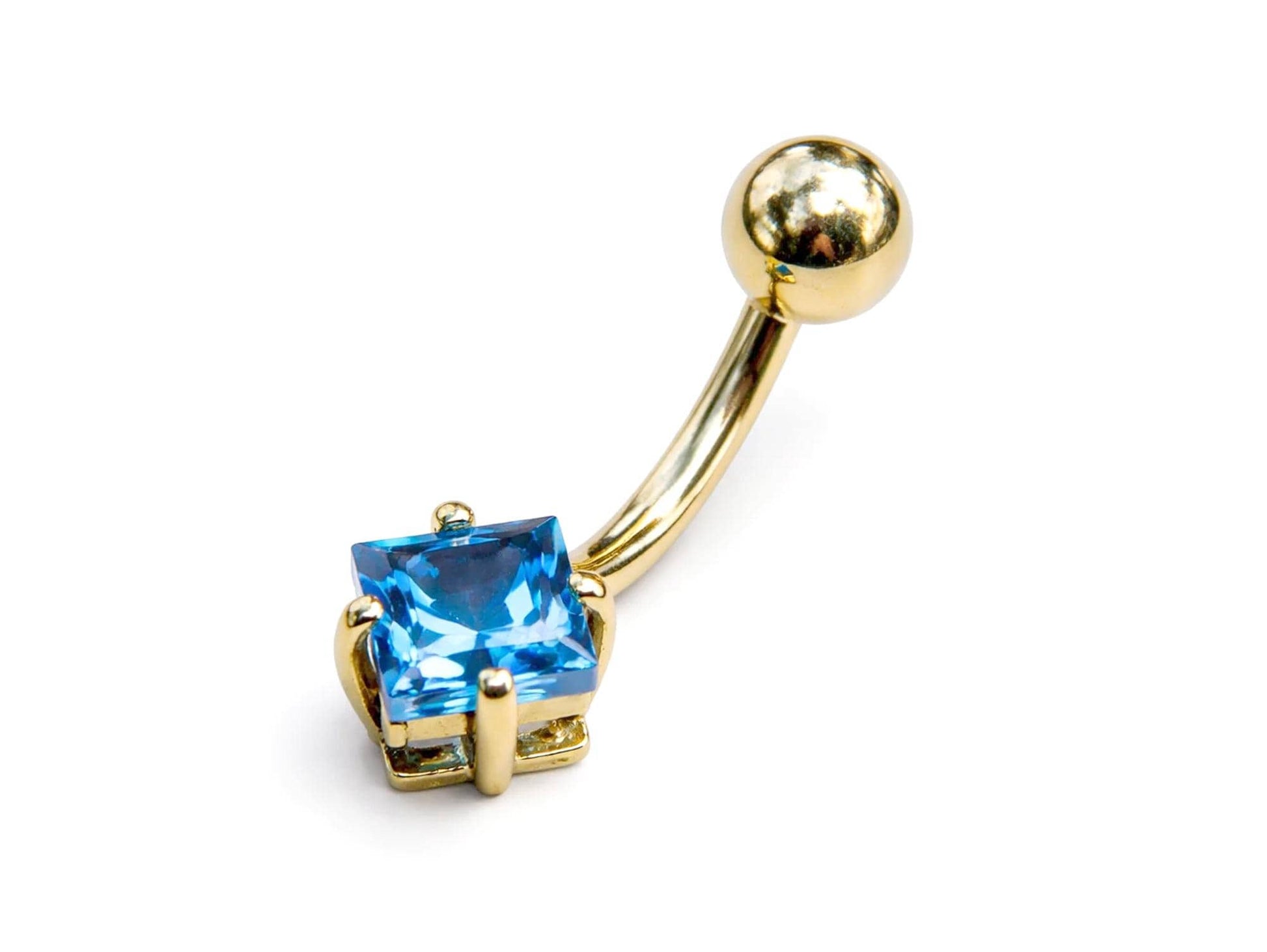 14K Gold Diamond shape belly bar Piercing with Gemstones - 14G size 10mm