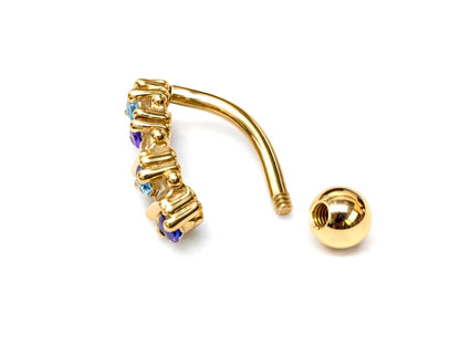 14K Gold Reverse Belly Button Ring with Precious Gemstones - 14G size 10mm