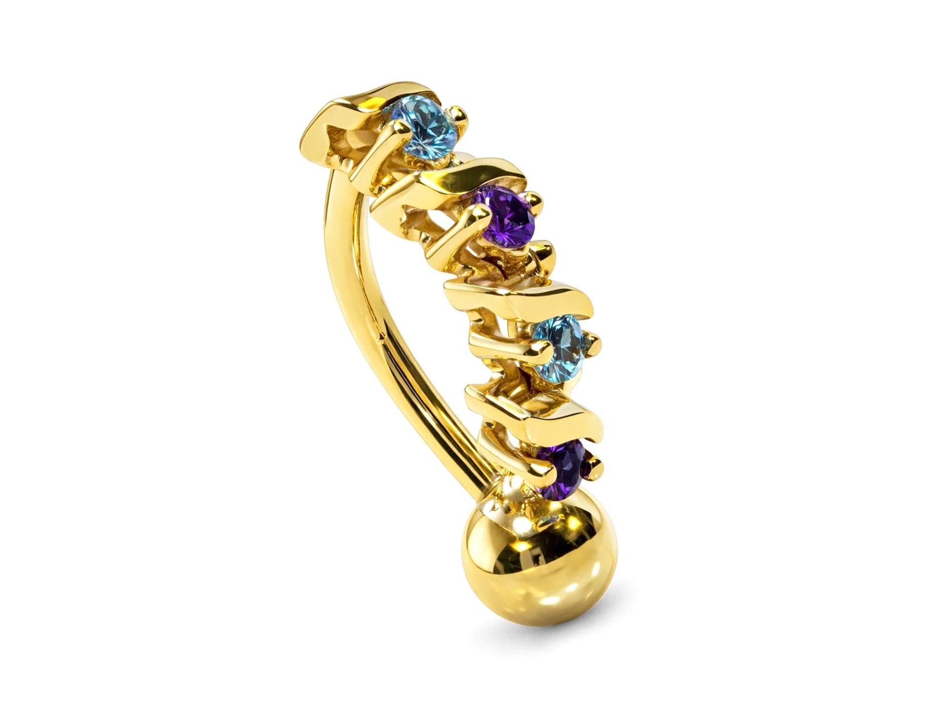 14K Gold Reverse Belly Button Ring with Precious Gemstones - 14G size 10mm