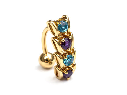 14K Gold Reverse Belly Button Ring with moving joints and Gemstones - 14G size 10mm