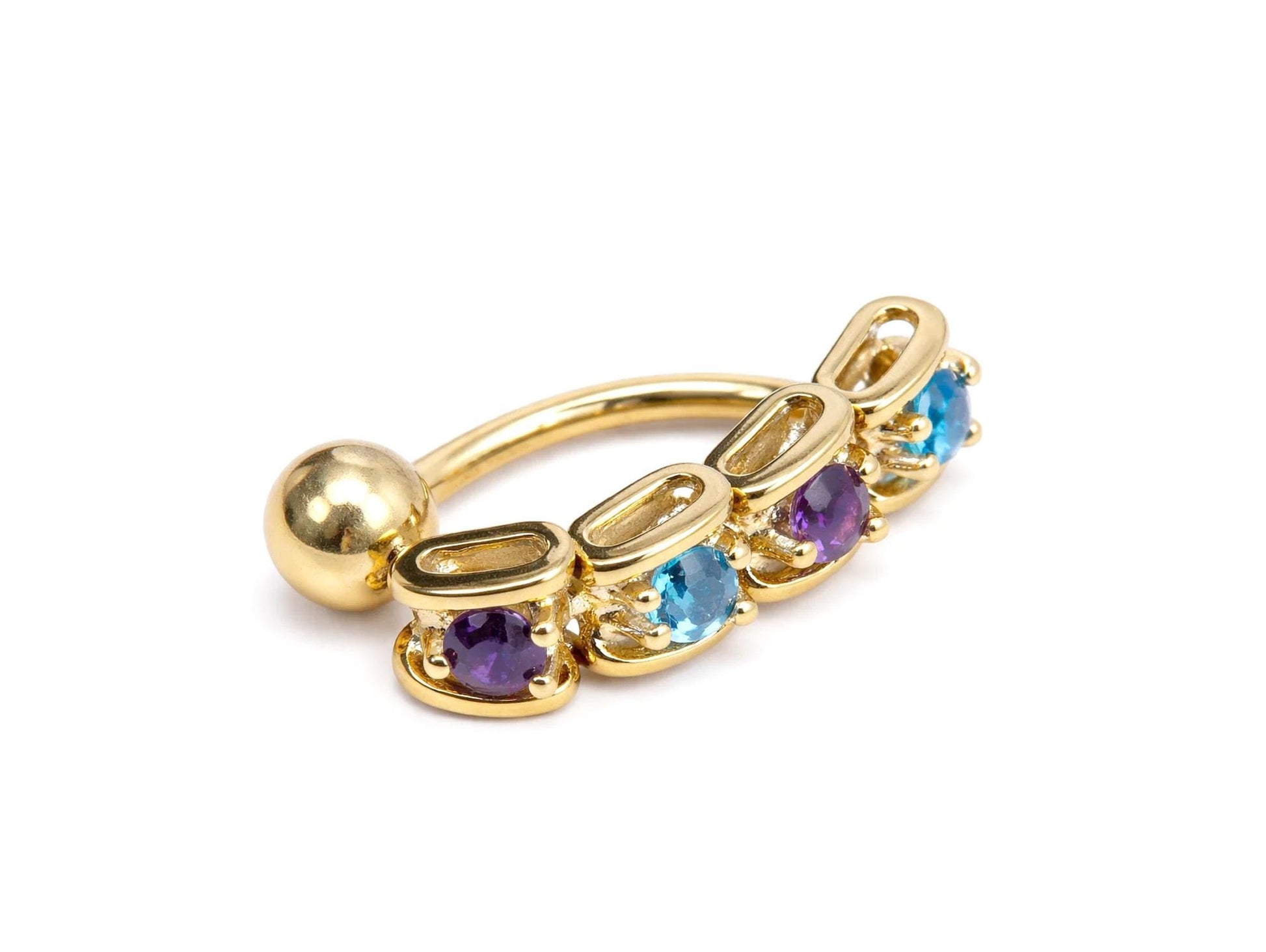 14K Gold Reverse Belly Button Ring with moving joints and Gemstones - 14G size 10mm