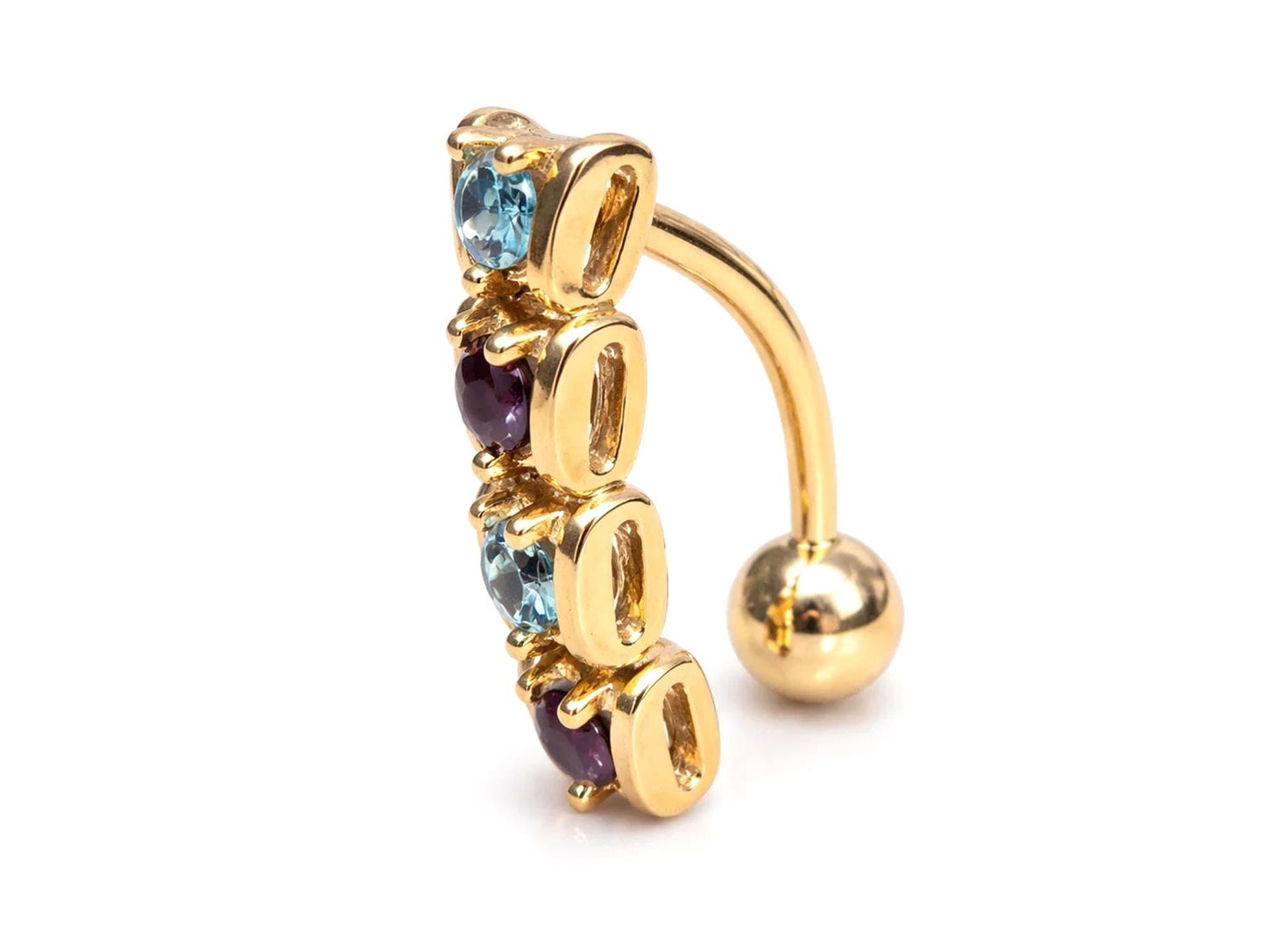 14K Gold Reverse Belly Button Ring with moving joints and Gemstones - 14G size 10mm