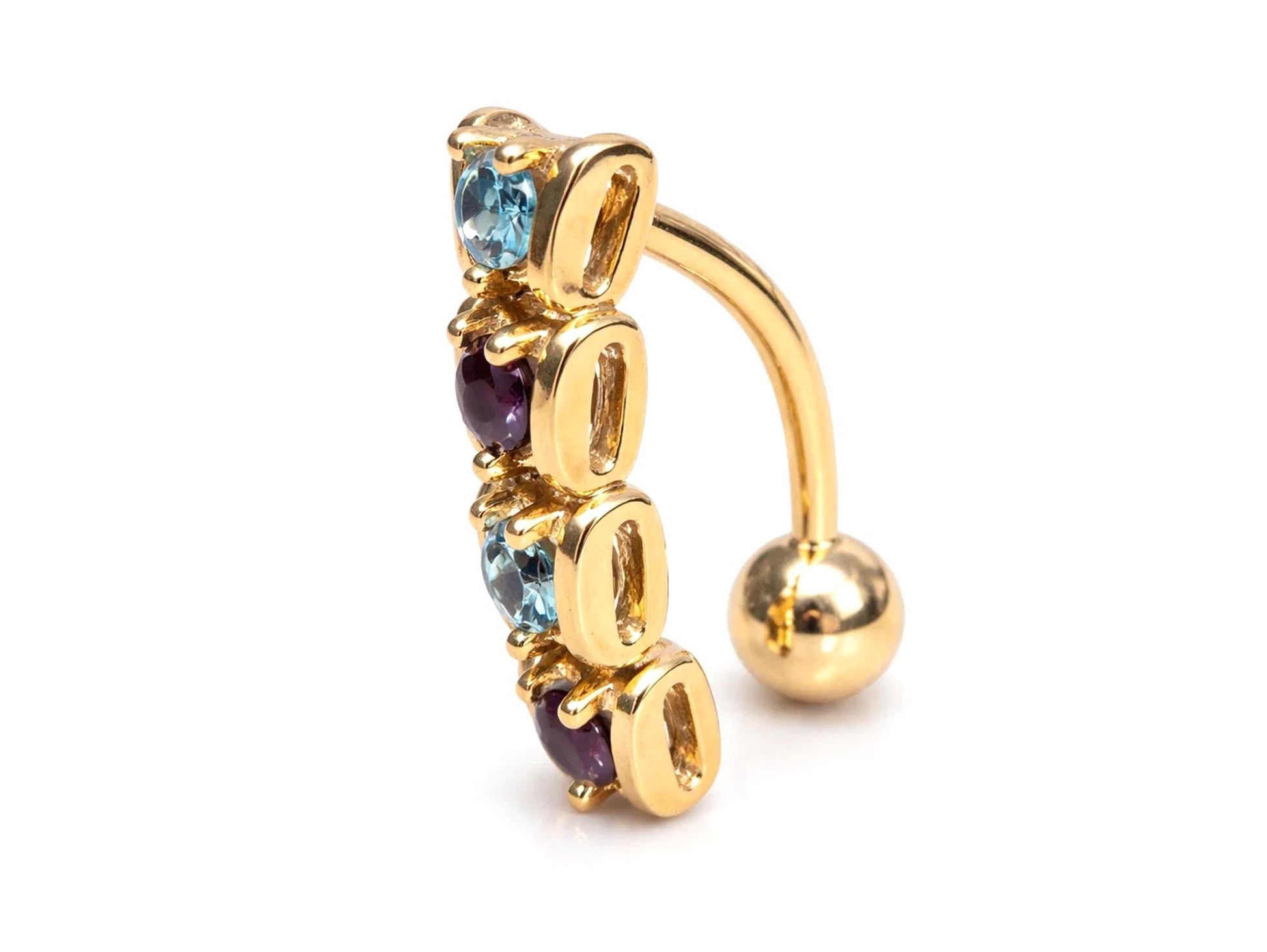 14K Gold Reverse Belly Button Ring with moving joints and Gemstones - 14G size 10mm