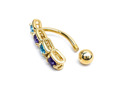14K Gold Reverse Belly Button Ring with moving joints and Gemstones - 14G size 10mm