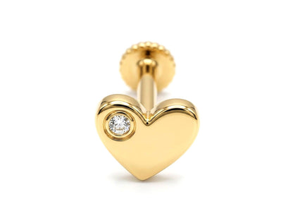 14K Gold Heart Labret Earring with Gemstones 16G Tragus Jewellery
