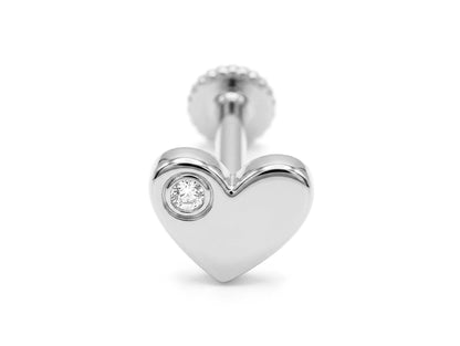 14K Gold Heart Labret Earring with Gemstones 16G Tragus Jewellery