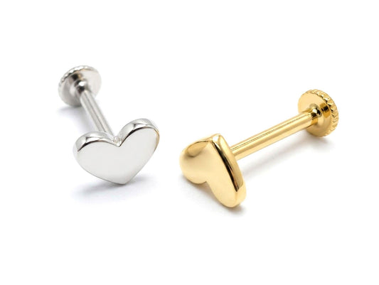 Heart Tragus Earring 16G Labret Jewellery - 14K Gold Piercing