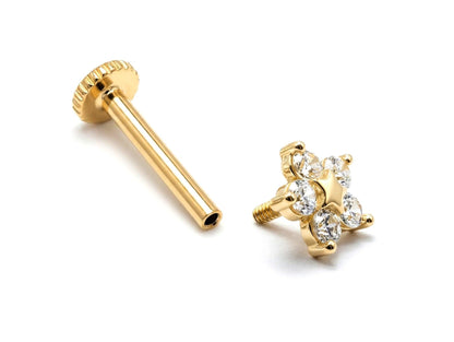 14K Gold Star Shape Tragus piercing, cartilage Jewelry Labret 16G with Gemstones