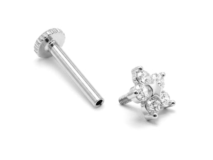 14K Gold Star Shape Tragus piercing, cartilage Jewelry Labret 16G with Gemstones