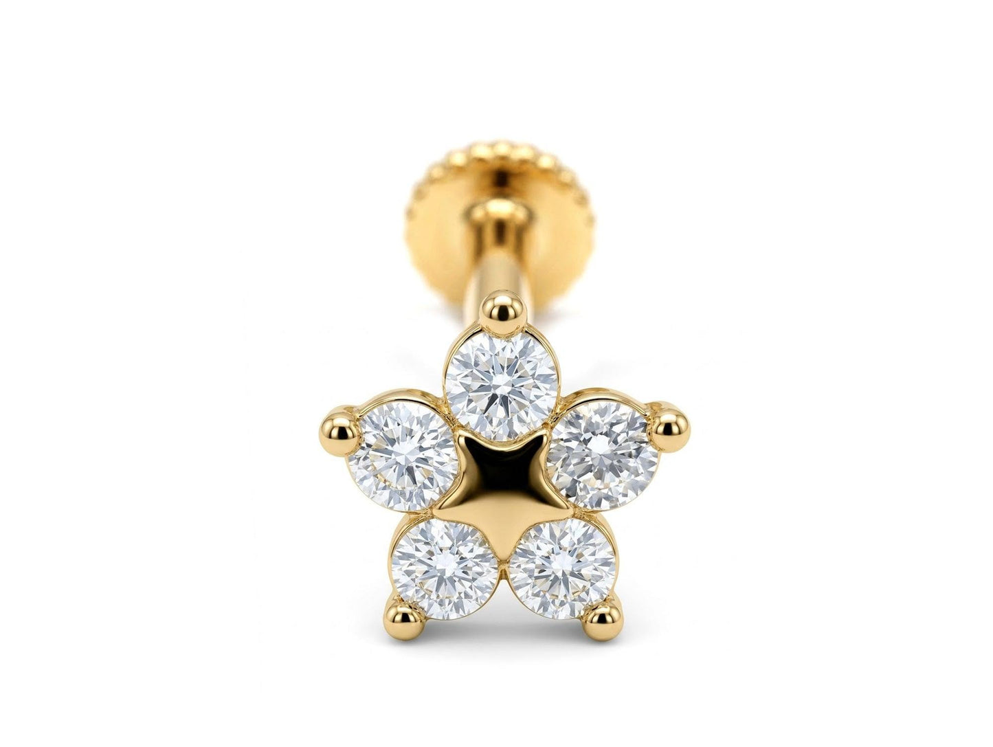 14K Gold Star Shape Tragus piercing, cartilage Jewelry Labret 16G with Gemstones