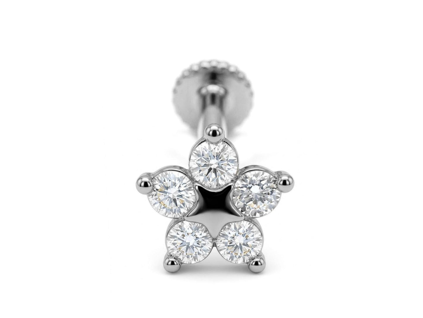 14K Gold Star Shape Tragus piercing, cartilage Jewelry Labret 16G with Gemstones