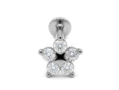 14K Gold Star Shape Tragus piercing, cartilage Jewelry Labret 16G with Gemstones